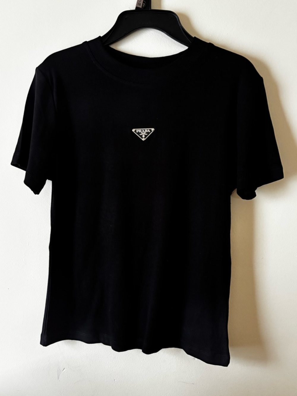 Unbranded brand Black Crewneck Tee with Silver Triangle Logo one size